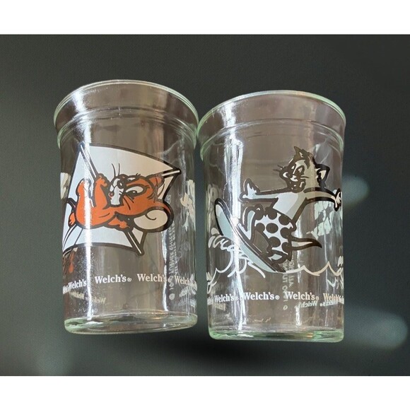 Set of 2 Tom 8 Jerry Welch’s Jelly Glasses 1990's Turner Entertainment Vintage - Picture 1 of 4